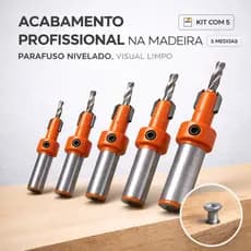 Kit 5 Machos Escareadores HSS 8mm com Broca Guia Ajustável Madeira e Alumínio