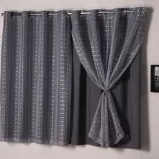 Cortina Curta para Quarto ou Sala Microfibra e Voil Xadrez 2.00X1.50m Voal Magnetado