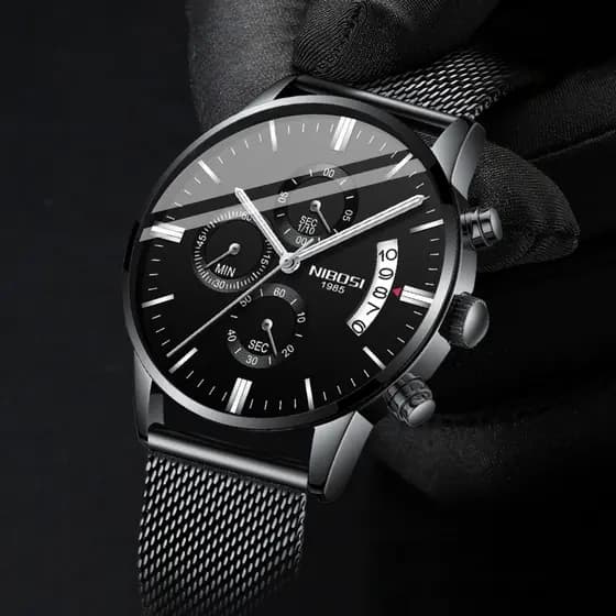 NIBOSI Relógio Masculino 2309 Original Marca Cinto de Malha de Aço Inoxidável Luxo À Prova D'água Quartzo Negócios Esportes Relógio de Pulso com Cronógrafo Calendário Luminoso