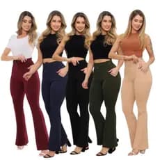 Calça Social Lycra  Boca de Sino Cintura Alta fivela forrado