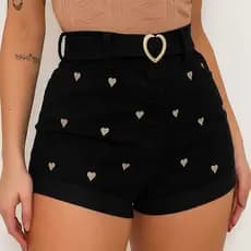 SHORT JEANS  FEMININA LYCRA BORDADO CINTURA ALTA LUXO CONFORTO  TENDENCIA