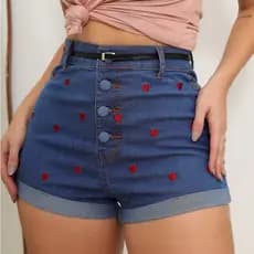 SHORT JEANS LYCRA CINTURA ALTA BOTÃO ENCAPADO TENDENCIA VERÃO ENVIO IMEDIATO