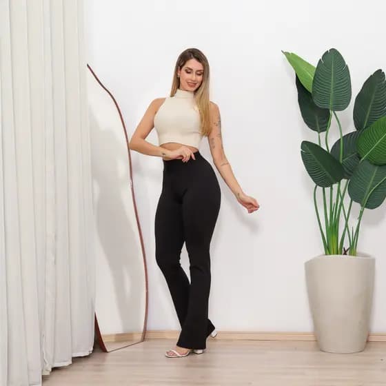 CALÇA LEGGING FLARE FLANELEDO FEMINIINA CINTURA ALTA