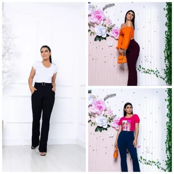 CALÇA FLARE SOCIAL CINTURA ALTA LIGA NA CINTURA MALHA CREPE KIT 3 PEÇAS