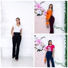 CALÇA FLARE SOCIAL CINTURA ALTA LIGA NA CINTURA MALHA CREPE KIT 3 PEÇAS