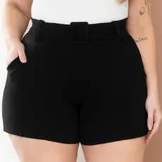 SHORT PLUS SIZE FEMININO LYCRA PREMIUM CÓS ALTO ELÁSTICO FIVELA ENCAPADO COM BOLSO
