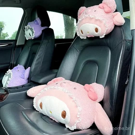 Almofada de Assento de Carro Kuromi My Melody Cinnamoroll Pom Pom Purin, Almofada de Apoio de Cabeça Redonda 45x30cm