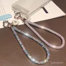 Cordão de Pulso Curto com Strass Brilhante para Celular, Acessório Luxuoso para Celular para Mulheres e Homens