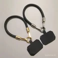 Cordão de Pulso Curto em Nylon Trançado para Telefone - Alça Anti-Perda com Botão de Metal