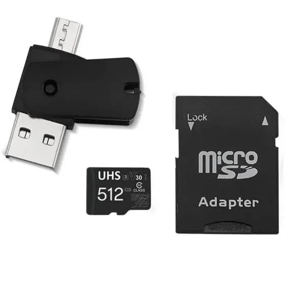 Kit 4 em 1 Cartão de Memória 512GB Ultra High Speed-I U3 + Adptador USB/OTG Tipo C + Adaptador SD - MC155