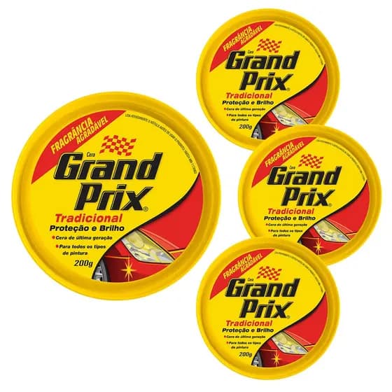 Cera em Pasta Tradicional Lata 200g Grand Prix 4 unidades - Cera Automotiva Auto Brilho Proteção UV