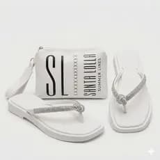Sandália Feminina com Strass + Bolsa Elegante Kit Conforto Premium Chinelo Antiderrapante