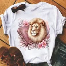 Blusas T-Shirts Femininas em Alta com Estampas Variadas Leão de Judá Yeshua