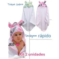 KIT DE TOALHAS CAPUZ COM ORELHAS MACIA 2 ITENS SECAGEM RÁPIDO