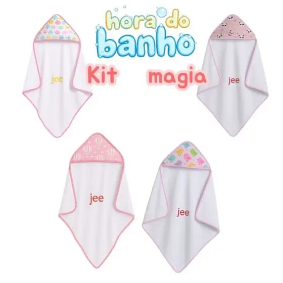 KIT 4 TOALHAS COM CAPUZ FORRADO MACIA MENINA OU MENINO