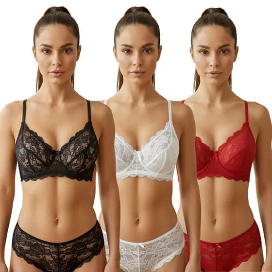 Kit 3 Sutiã Feminino Sem Bojo com Aro Renda Confortável Liso Sustentação