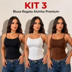kit 3 Blusa Regata Alcinha Básica Com Forro Confortável Casual Verão Suplex Poliamida Com Forro