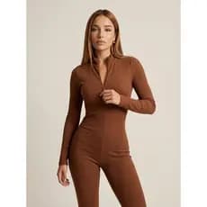 Macacão Virginia Ziper Manga Longa Moda Gringa Canelado Luxo