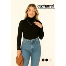 Blusa Cacharrel Feminina Gola Alta Casual Manga Longa
