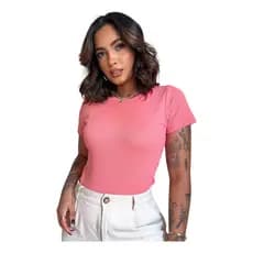 Blusa Feminina T-shirt Canelada De Algodão Premium Camiseta