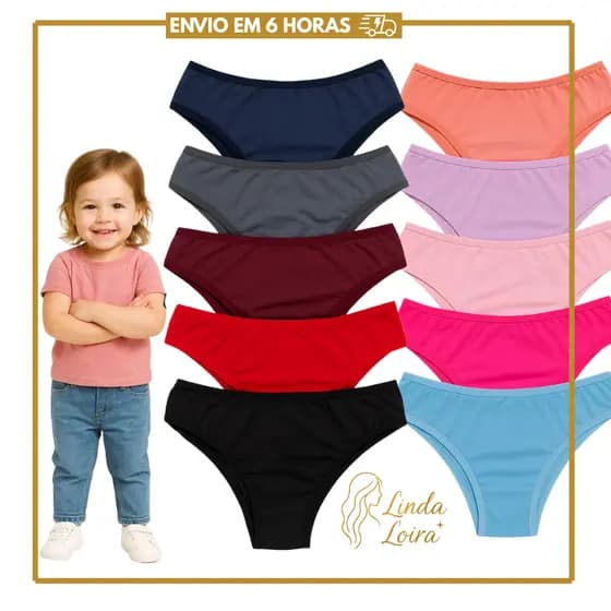 Kit 5 Calcinhas Infantil com Forro 100% Algodão Antialérgico