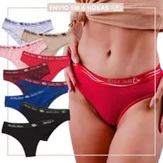 Kit com 12 Calcinhas Tanga Algodão Elastico Exposto Cotton