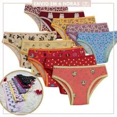 Kit com 10 Calcinhas Juvenil de Algodão com Forro Calcinha para Meninas Adolescentes