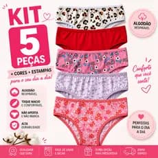 Kit 5 Calcinhas Para Meninas de 100%  Algodão Juvenil Calcinha Infantil