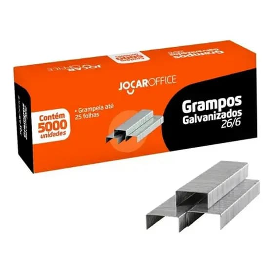 Grampo Galvanizado Grampeador 5000 unidades 26/6 Jocar Office - Grampo para Grampeador.