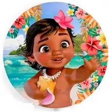 Painel Redondo Moana 150x150 e 50x50 cm Tecido Sublimado Com Elástico Moana Baby
