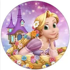 Painel Redondo Tecido Sublimado Enrolados Rapunzel 50cmx50cm