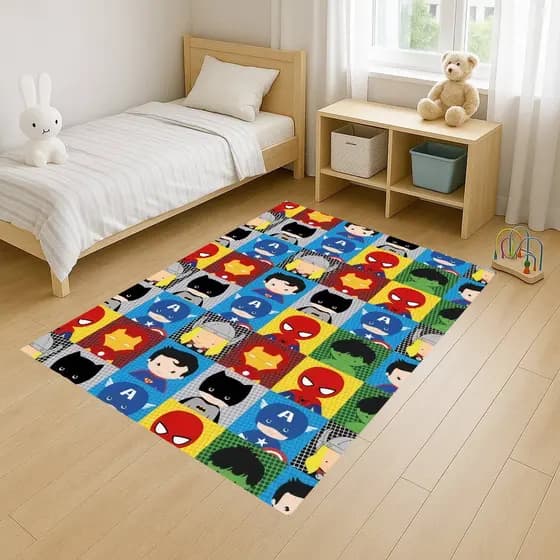 Tapete Retangular 100x140 Antiderrapante Infantil Herói Baby Homem Ara Capitão Hul Meninos Quarto Sala Decoração