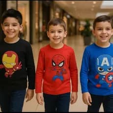 Kit 3 Camisetas Infantil Manga Longa Meninos Malha 100% Algodão Camisa Roupas Super Heróis