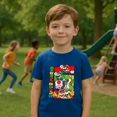 Camiseta Infantil Modelo Mario Camisa Desenho Meninos Algodão 30.1 Tam 2 Ao 8 Menino Blusa Infantil