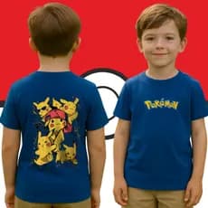 Camisa Algodao 30.1 Coleção Pokemon Estampada Meninos Tecido Leve e Confortável 2 a 14 anos