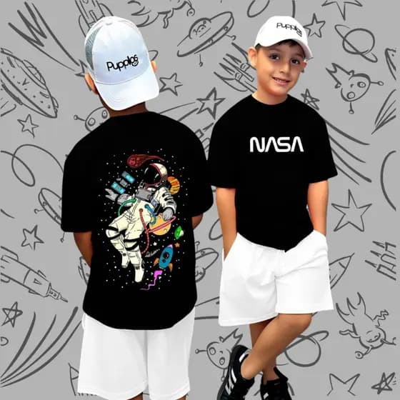 Camisa 30.1 Astronauta Planeta Nasa Especial Grande Algodão Leve Fresca 2 ao 14 Meninos Estampada
