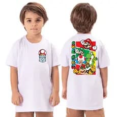 Camisa 30.1 Streetwear Camiseta Super Mario Manga Curta Algodão Moda Infantil