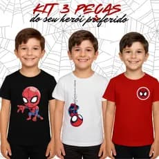 Kit Camisas Spider Coleção Heróis Camiseta Moda Infantil Blusa Algodão Premium