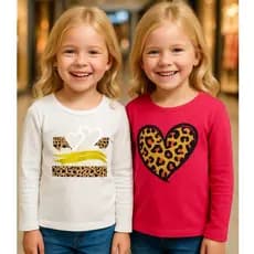 Kit 2 Camisetas Crianças Meninas Blusa Manga Longa Camisa Malha Algodão Moda Infantil
