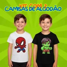 Kit 2 Camisetas Infantil Meninos Algodão do Tamanho 2 ao 8 Roupas Meninos Super Heróis