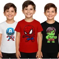 Kit 3 Camisetas Infantil Meninos Blusa Algodão 30.1 Camisa Crianças Super Heróis