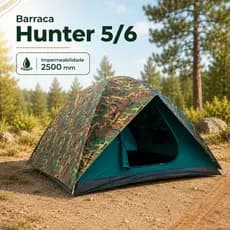 Barraca Camping Hunter 5/6 Pessoas NTK Camuflada Impermeável 2500mm Fácil de Montar com Mosquiteiro