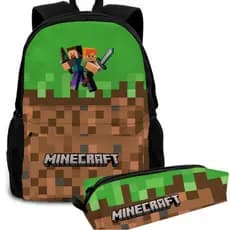Kit Mochila Minecraft Bolsa Escolar Com Estojo Para Crianças Resistente Reforçada Ajustável