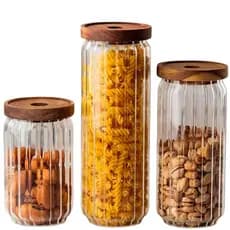 Kit Potes Cozinha Com Tampa Hermética Acácia 800l 1100l 1400l Porta Alimento Grão Café Macarrão