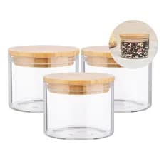 Kit 3 Potes Hermético De Vidro Borossilicato Com Tampa de Bambu Moderno E Luxuoso Organização 500ml