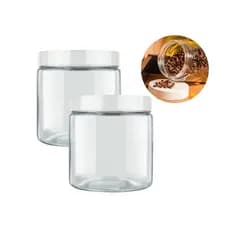 Kit 2 Pote De Vidro Redondo Com Tampa De Rosca Hermética 850 ml Branco Liso Moderno e Luxuoso