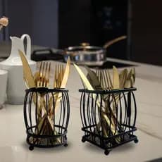 Escorredor de Talheres Metal Preto Moderno E Luxuoso De Mesa E Pia Minimalista Porta Talher