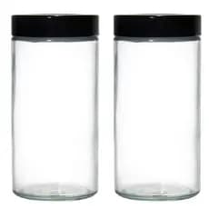 Kit De 2 Potes De Vidro Com Tampa De Rosca De Inox Preta Para Organização De Cozinha 1600ml