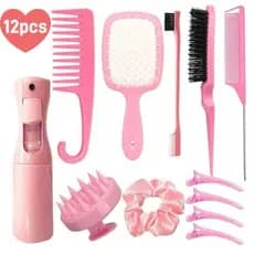 12pcs Escova Para Cabelos Encaracolados Conjunto De Pente De Rabo De Rato Curvo Natural