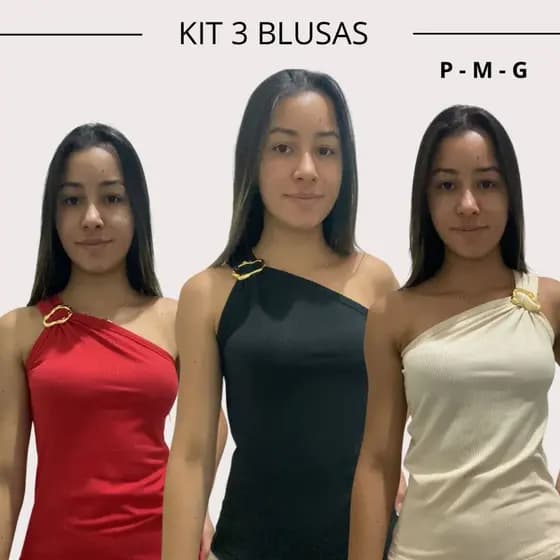 kit 3 blusa Regata ombro só regata canelada blusa com argola nula manga assimétrica tendencia